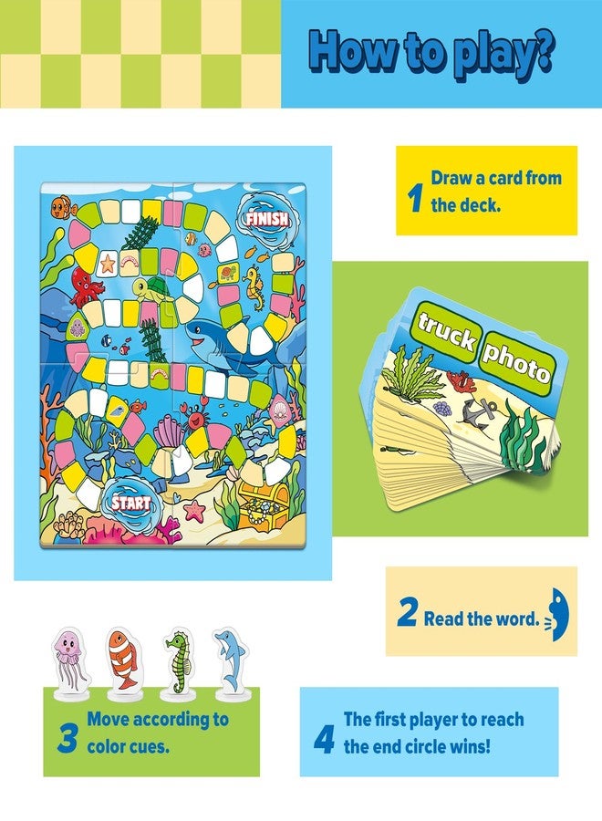 Broytain Word Ocean Phonics Board Game for Kids, Educational Learning Board Game for Boys and Girls, Reading and Spelling Game Ages 4-6, Classroom Travel Indoor Outdoor Family Game - Image 2
